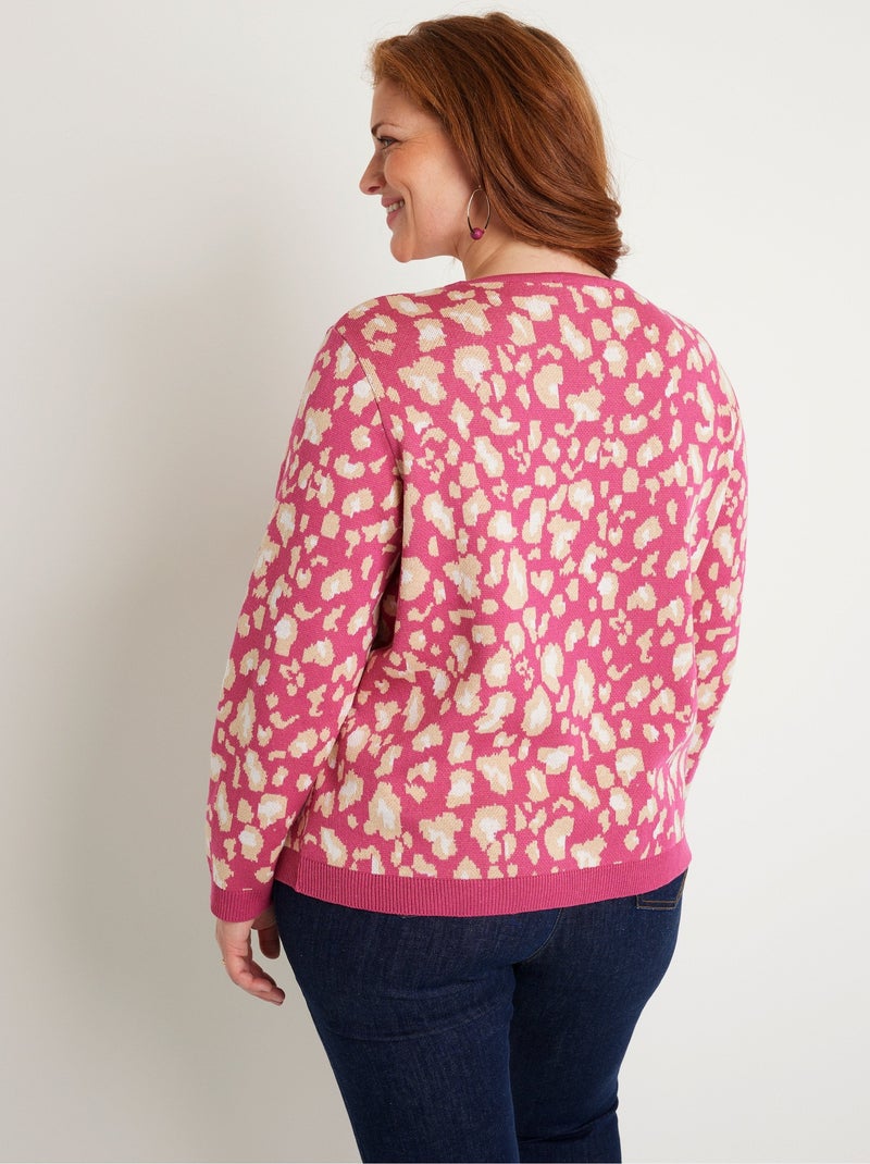 Jersey cuello redondo estampado leopardo - Afibel Rosa - Kiabi