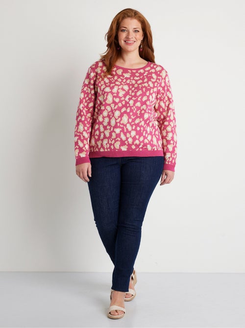 Jersey cuello redondo estampado leopardo - Afibel - Kiabi