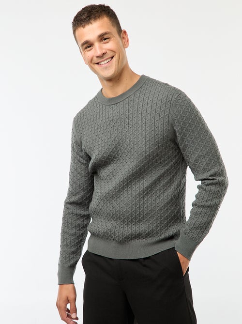 Jersey cuello redondo mini trenza liso - Kiabi