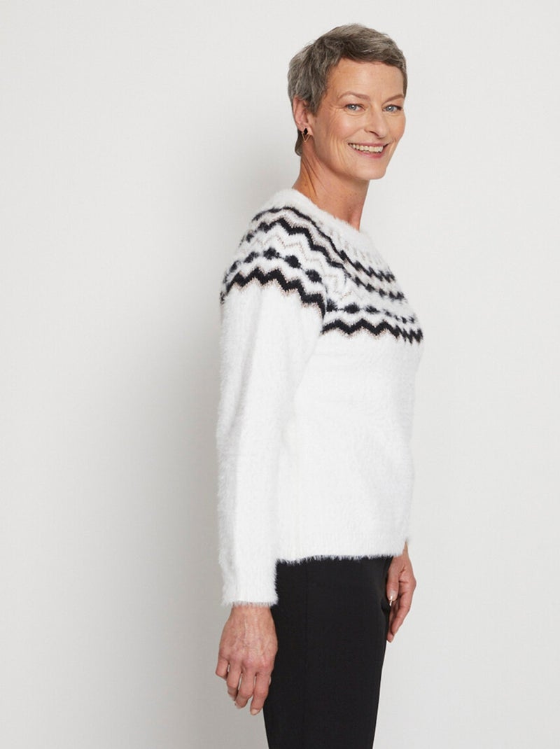 Jersey cuello redondo punto pelo jacquard sol - Afibel Blanco - Kiabi