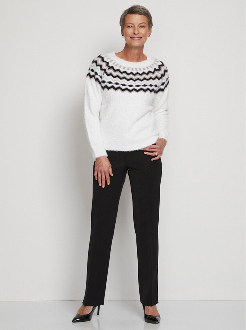 Jersey cuello redondo punto pelo jacquard sol - Afibel Blanco - Kiabi
