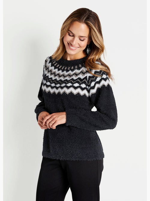Jersey cuello redondo punto pelo jacquard sol - Afibel - Kiabi