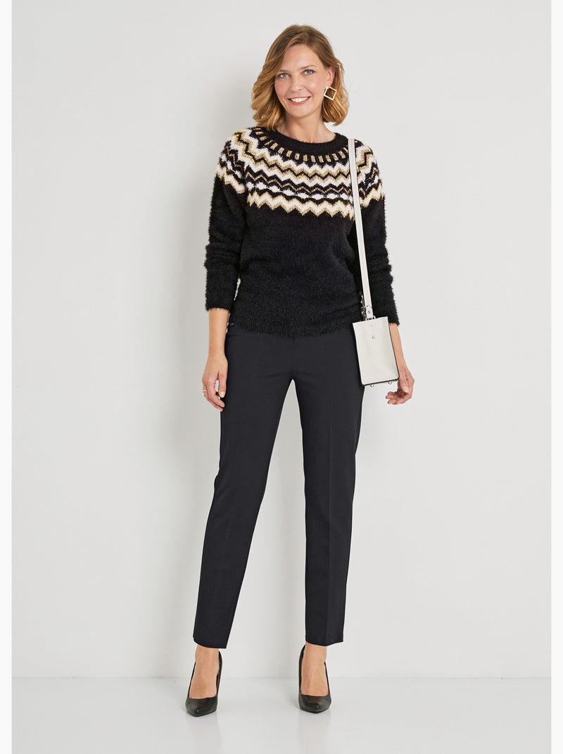 Jersey cuello redondo punto pelo jacquard sol - Afibel Negro - Kiabi