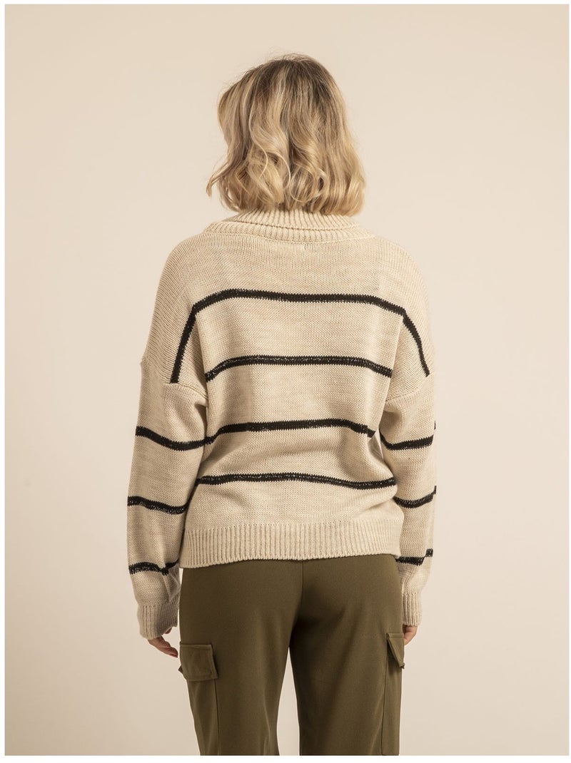 Jersey cuello vuelto de rayas KAVALIE Beige - Kiabi