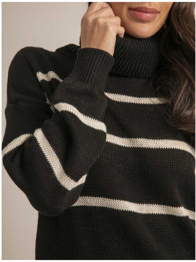 Jersey cuello vuelto de rayas KAVALIE Negro - Kiabi