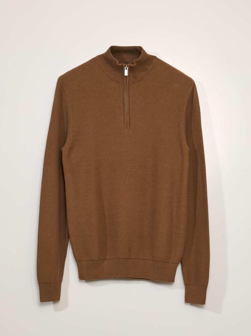 Jersey de algodón con cremallera en el cuello BEIGE - Kiabi