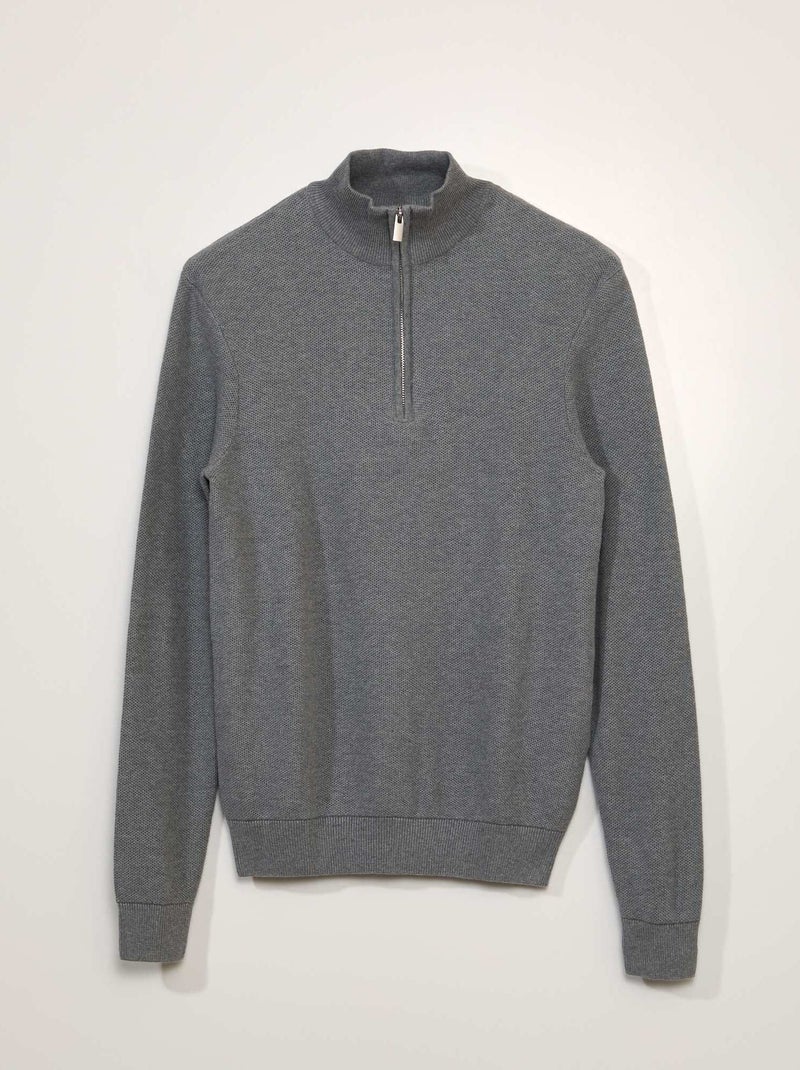 Jersey de algodón con cremallera en el cuello GRIS - Kiabi