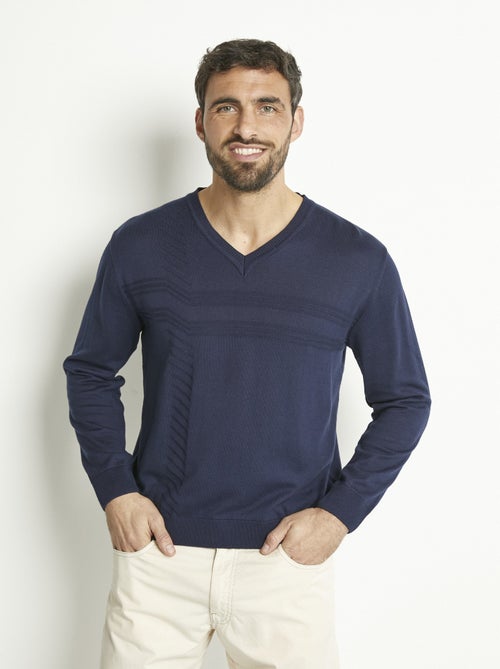 Jersey de algodón de manga larga con cuello de pico - Afibel - Kiabi