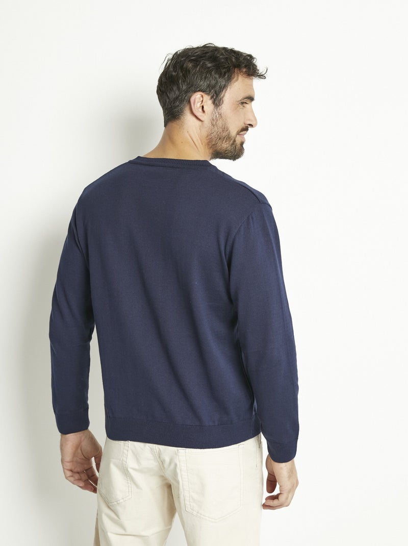 Jersey de algodón de manga larga con cuello de pico - Afibel Azul marino - Kiabi