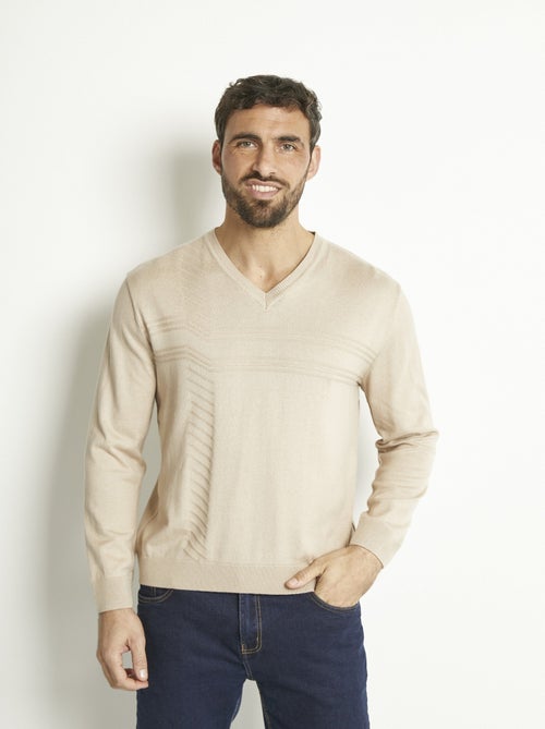 Jersey de algodón de manga larga con cuello de pico - Afibel - Kiabi