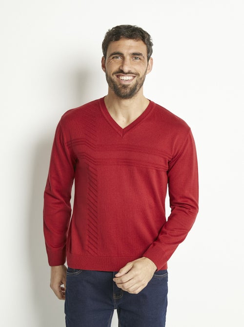 Jersey de algodón de manga larga con cuello de pico - Afibel - Kiabi