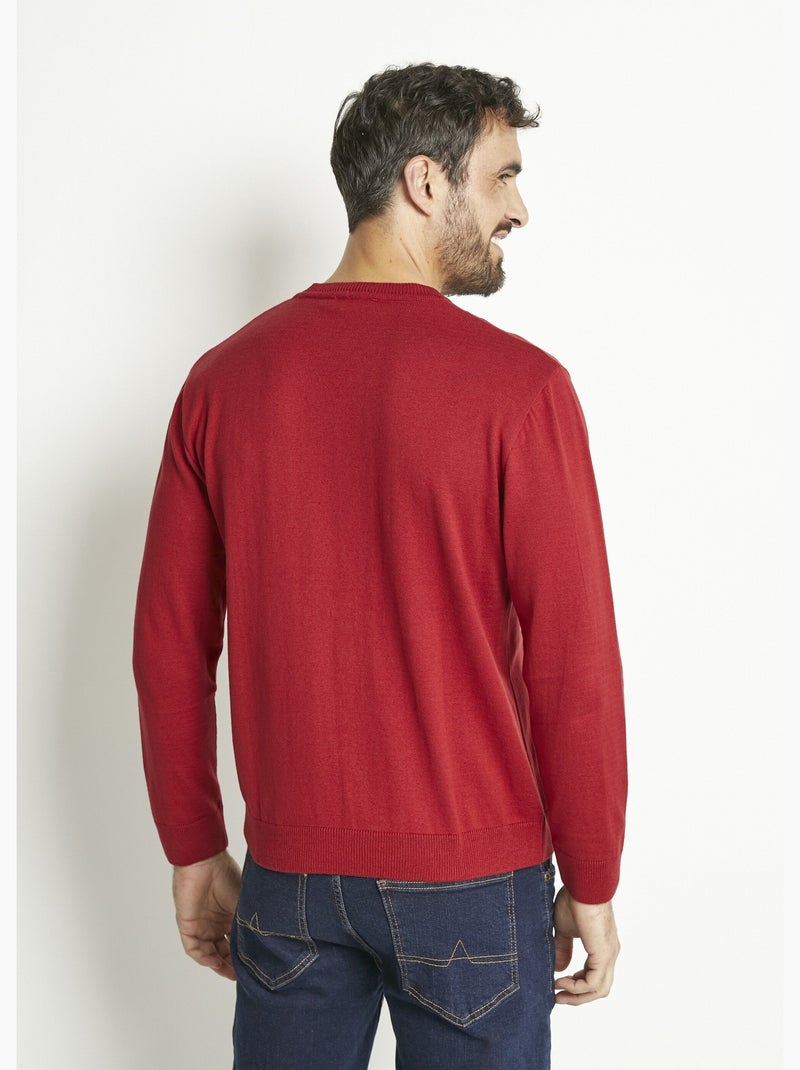 Jersey de algodón de manga larga con cuello de pico - Afibel Burdeos - Kiabi