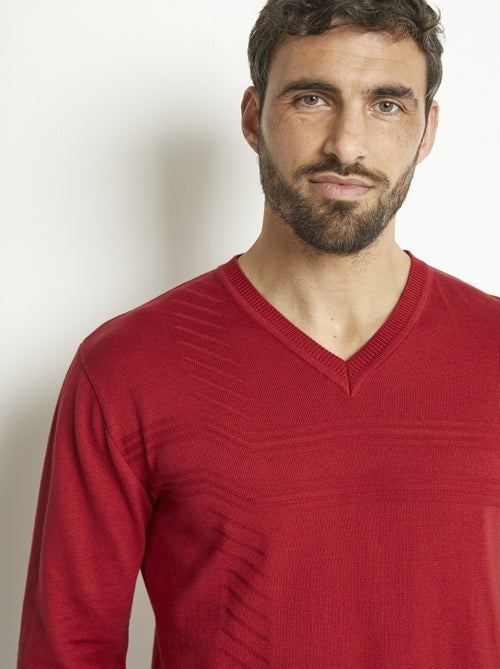 Jersey de algodón de manga larga con cuello de pico - Afibel - Kiabi