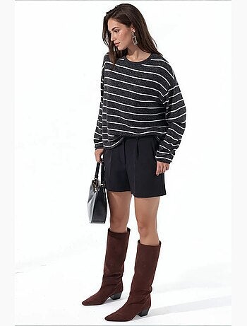 Jersey de canalé a rayas con cuello redondo busem