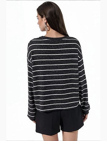 Jersey de canalé a rayas con cuello redondo busem