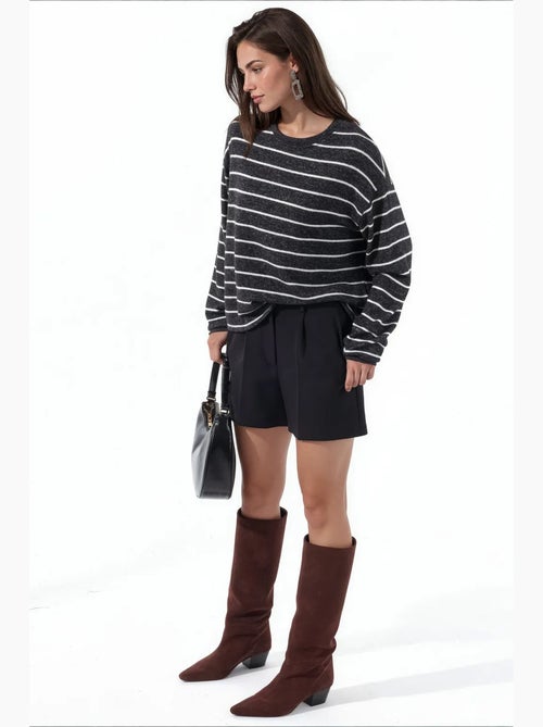 Jersey de canalé a rayas con cuello redondo busem - Kiabi Jersey de canalé a rayas con cuello redondo busem - Kiabi
