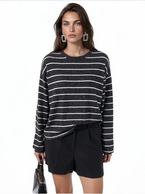 Jersey de canalé a rayas con cuello redondo busem - Kiabi Jersey de canalé a rayas con cuello redondo busem - Kiabi