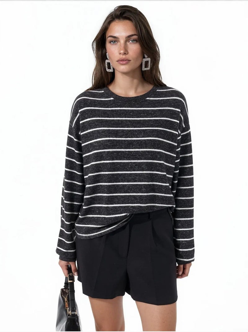 Jersey de canalé a rayas con cuello redondo busem Gris negro - Kiabi