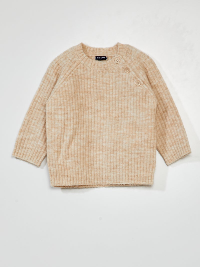 Jersey de canalé con cierre de botones BEIGE - Kiabi