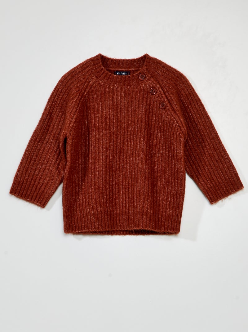 Jersey de canalé con cierre de botones MARRON - Kiabi