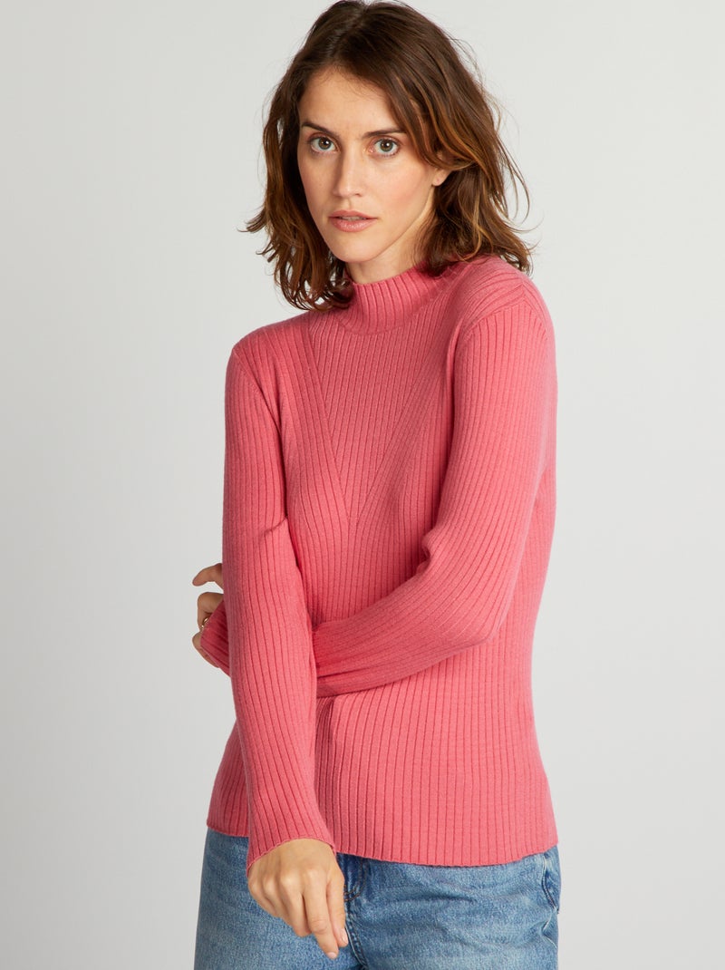 Jersey de canalé con cuello alto ROSA - Kiabi