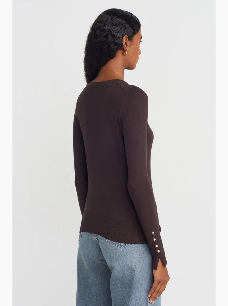 Jersey de canalé con cuello redondo slim fit dilvin Marrón chocolate - Kiabi
