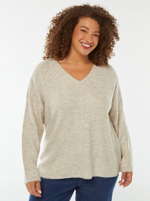 Jersey de canalé de manga larga con cuello de pico - Kiabi