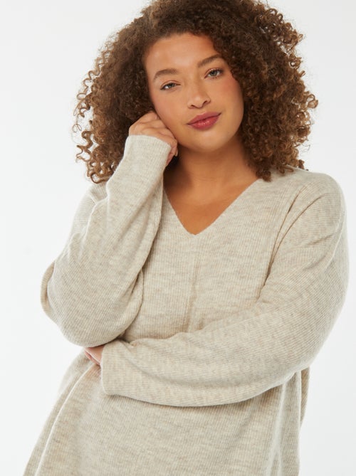 Jersey de canalé de manga larga con cuello de pico - Kiabi