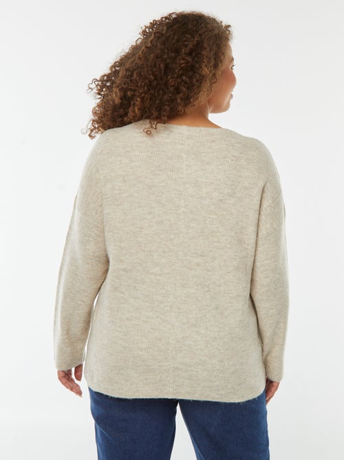 Jersey de canalé de manga larga con cuello de pico - Kiabi