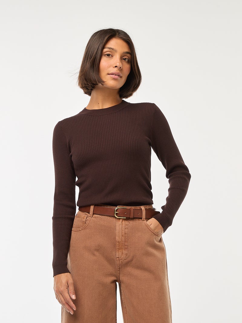 Jersey de canalé de manga larga Marron - Kiabi