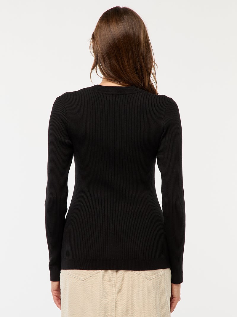 Jersey de canalé de manga larga negro - Kiabi