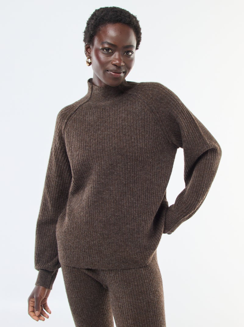 Jersey de canalé de manga larga y cuello alto Marron - Kiabi