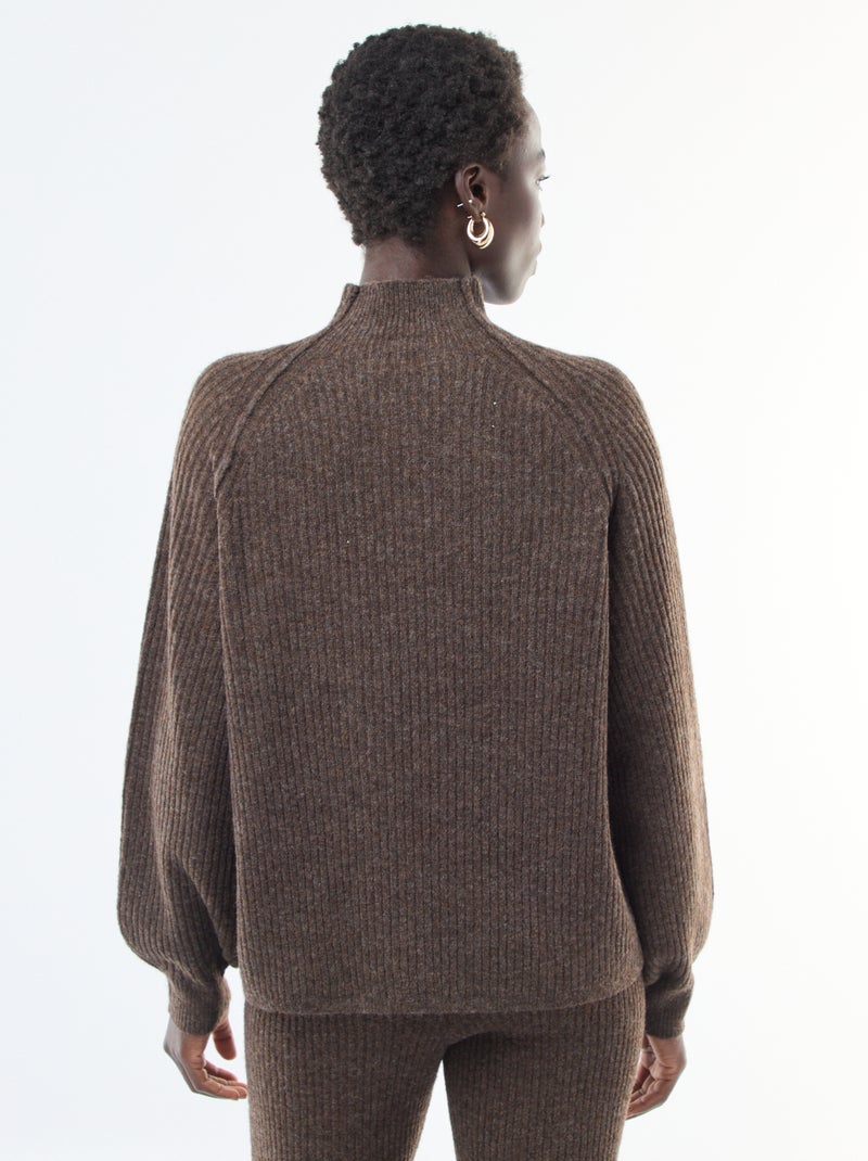 Jersey de canalé de manga larga y cuello alto Marron - Kiabi
