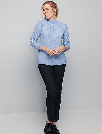 Jersey de canalé de ochos suave con strass y cuello alto - Afibel