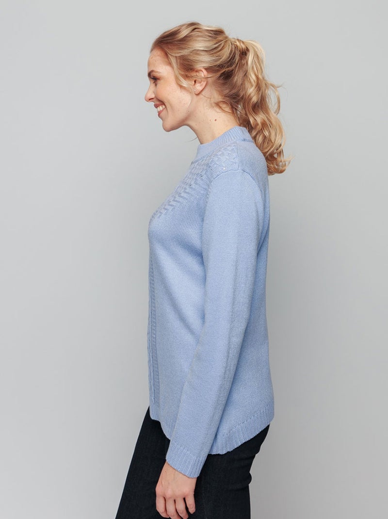 Jersey de canalé de ochos suave con strass y cuello alto - Afibel Azul - Kiabi