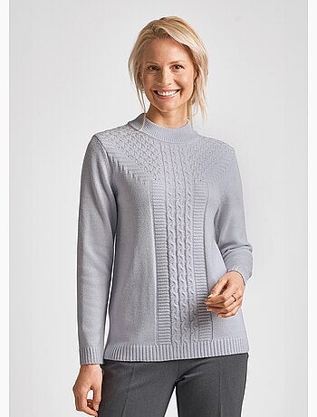 Jersey de canalé de ochos suave con strass y cuello alto - Afibel