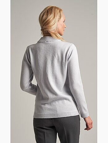 Jersey de canalé de ochos suave con strass y cuello alto - Afibel