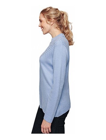 Jersey de canalé de ochos suave con strass y cuello alto - Afibel