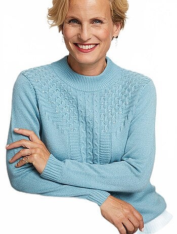 Jersey de canalé de ochos suave con strass y cuello alto - Afibel