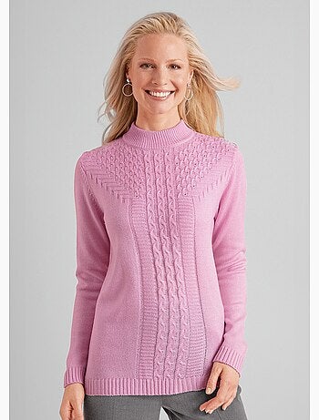 Jersey de canalé de ochos suave con strass y cuello alto - Afibel