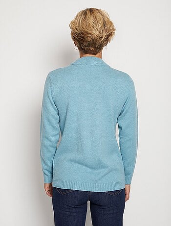 Jersey de canalé de ochos suave con strass y cuello alto - Afibel