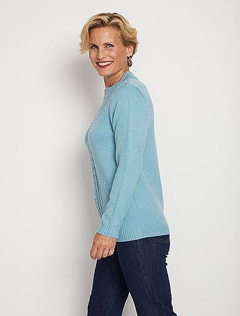 Jersey de canalé de ochos suave con strass y cuello alto - Afibel