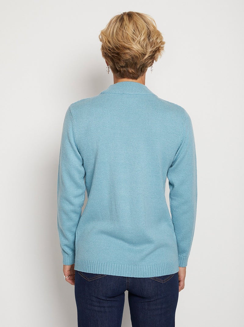 Jersey de canalé de ochos suave con strass y cuello alto - Afibel Verde - Kiabi