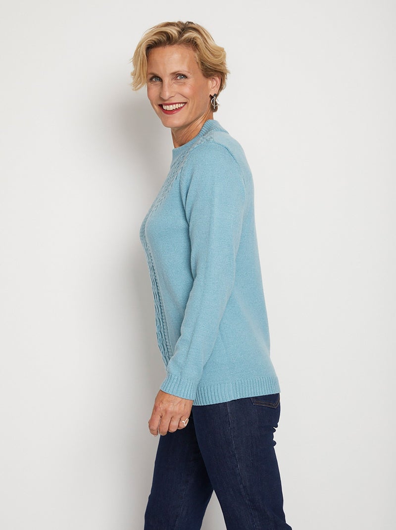 Jersey de canalé de ochos suave con strass y cuello alto - Afibel Verde - Kiabi