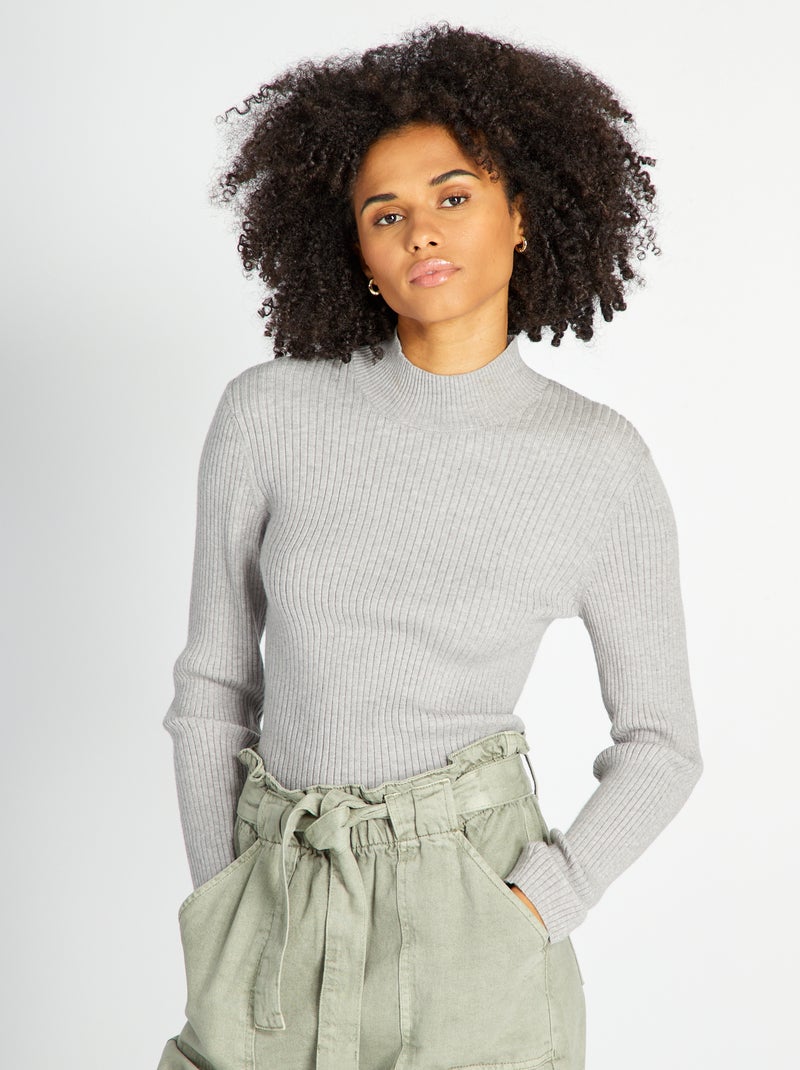 Jersey de canalé GRIS - Kiabi