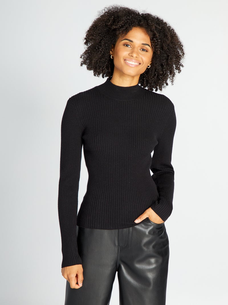 Jersey de canalé negro - Kiabi