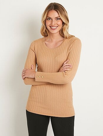 Jersey de canalé suave, corto, cuello redondo, canalé plano - Afibel