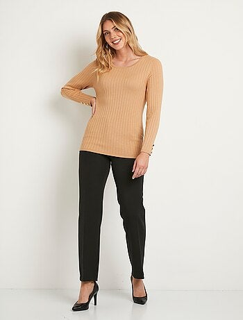 Jersey de canalé suave, corto, cuello redondo, canalé plano - Afibel