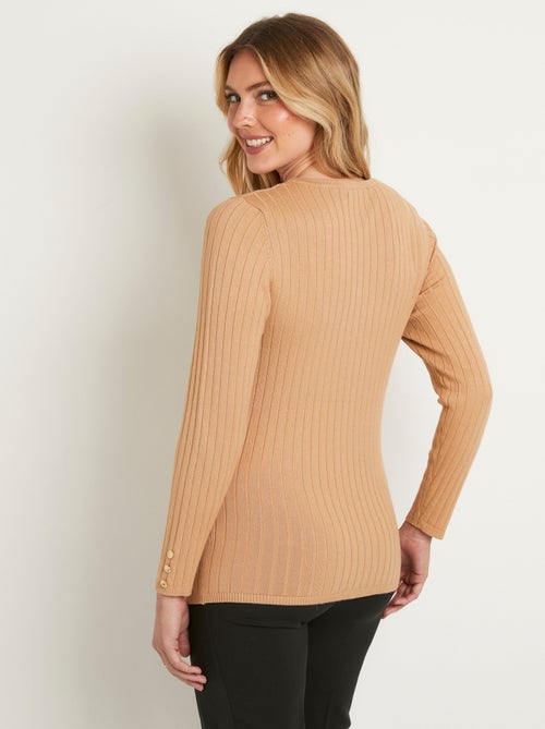 Jersey de canalé suave, corto, cuello redondo, canalé plano - Afibel - Kiabi