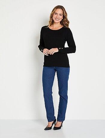 Jersey de canalé suave, corto, cuello redondo, canalé plano - Afibel